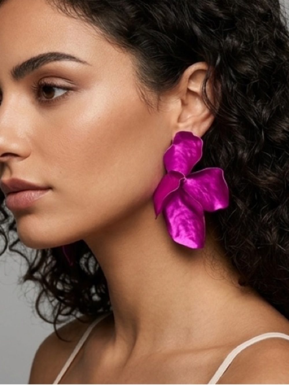 Scarlet Elias Statement Fuchsia Petal Earrings - Vibrant Lightweight Floral Drop